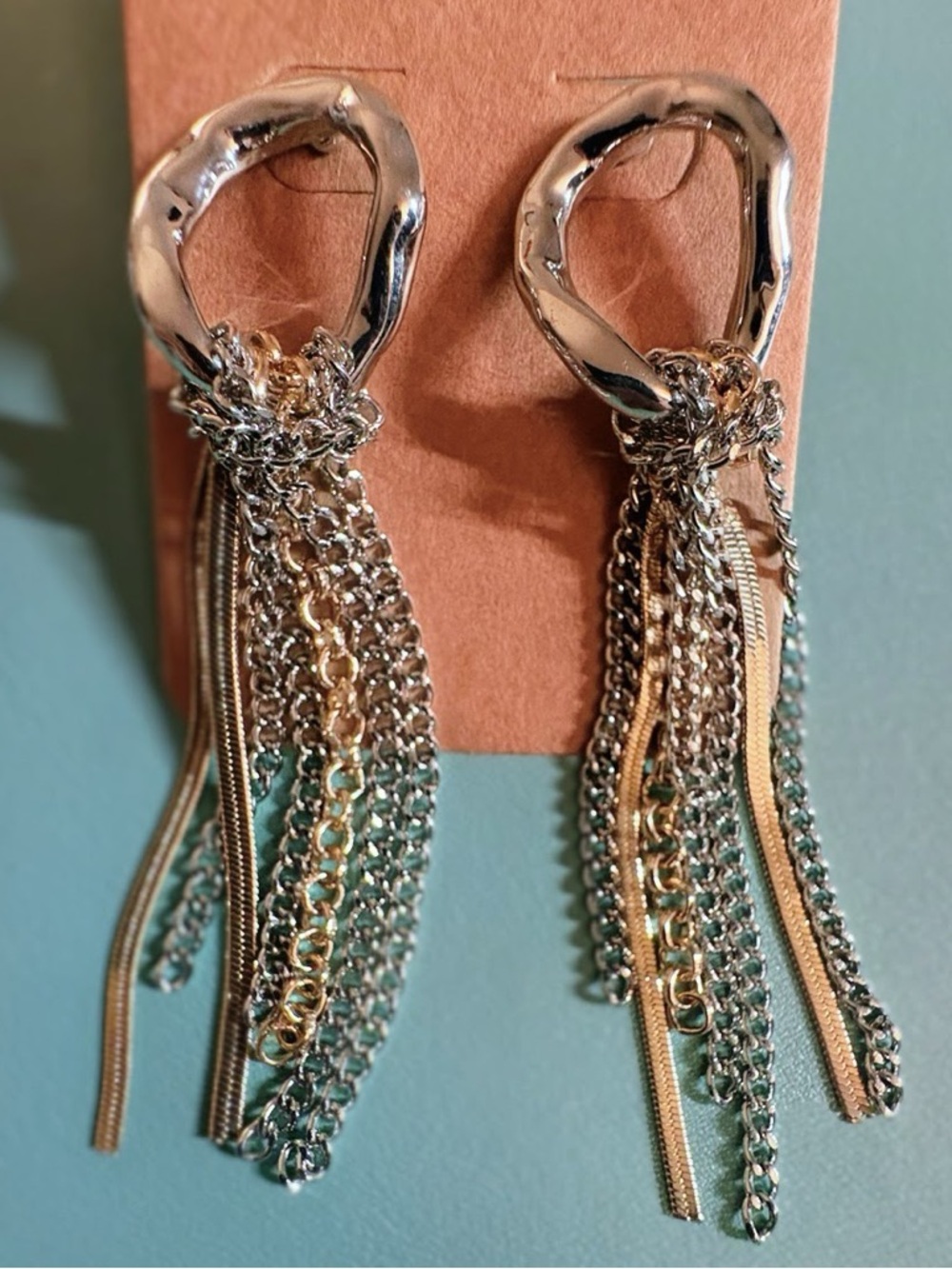 Two-Tone Chain Tassel Drop Earrings